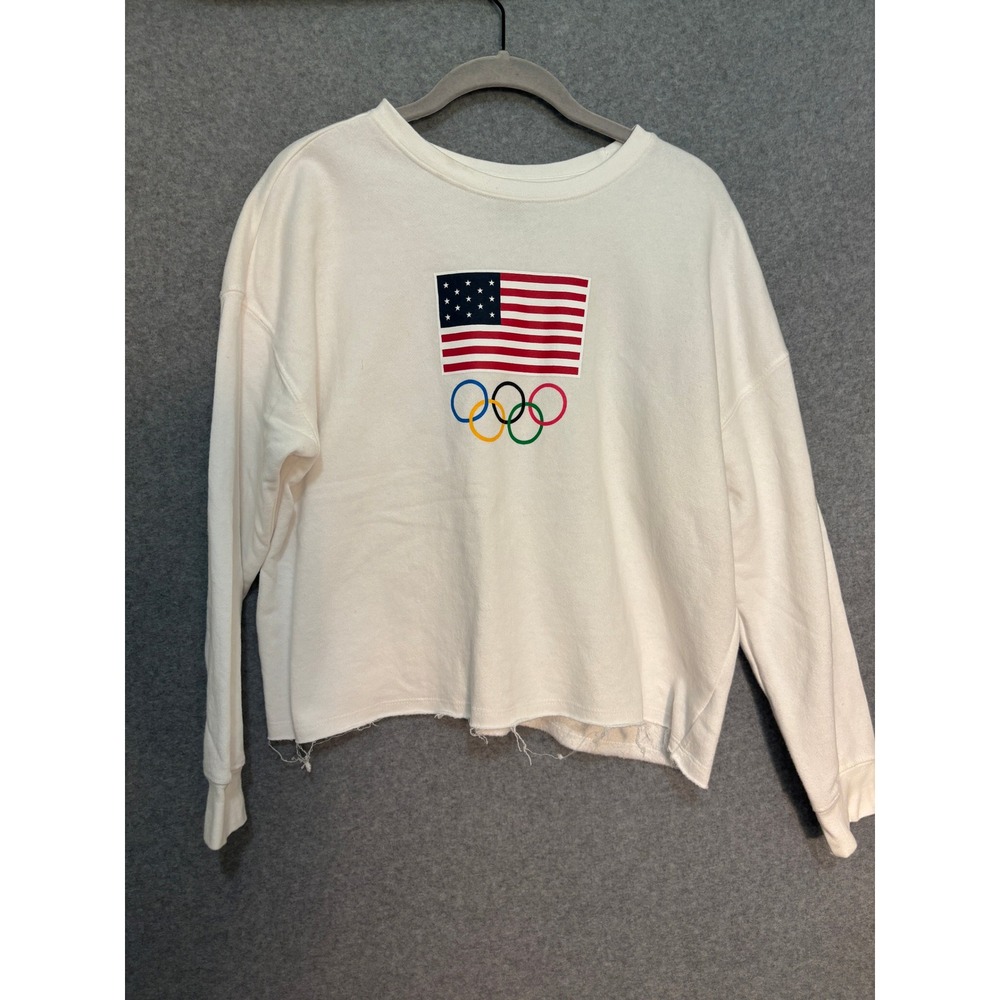 Team USA Olympics Cropped Sweatshirt Women‎ XXL White Flag Graphic Pullover
